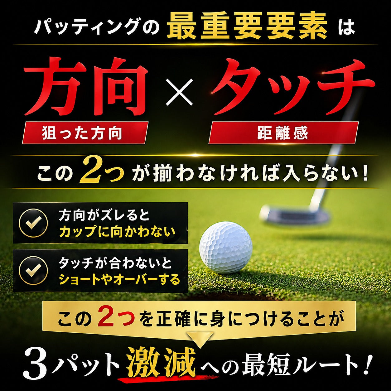 パターマット2点セット｜ブラックマット＋Tパッティング ゴルフ練習