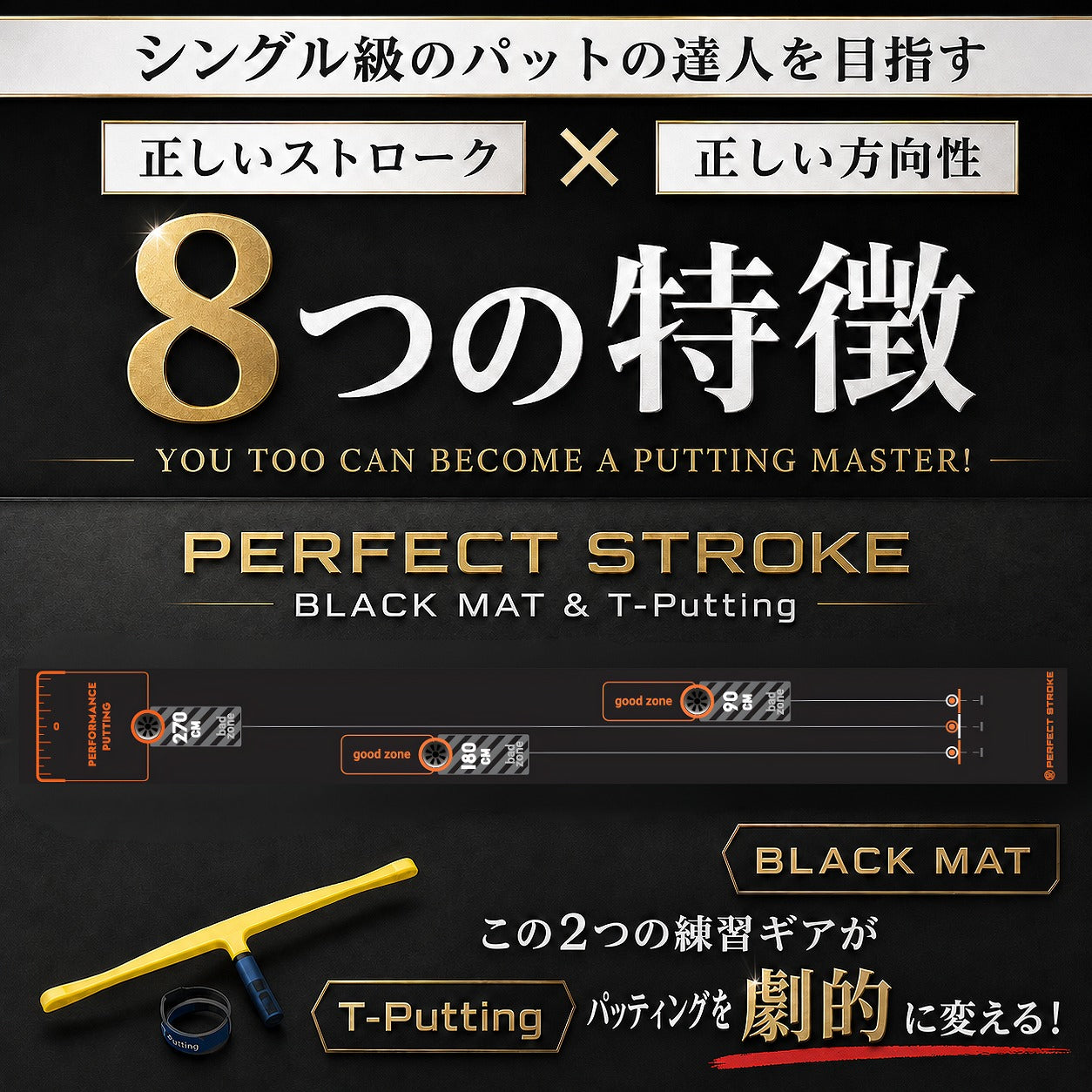 【6月上旬入荷】パターマット2点セット｜ブラックマット＋Tパッティング ゴルフ練習 | パーフェクトストローク