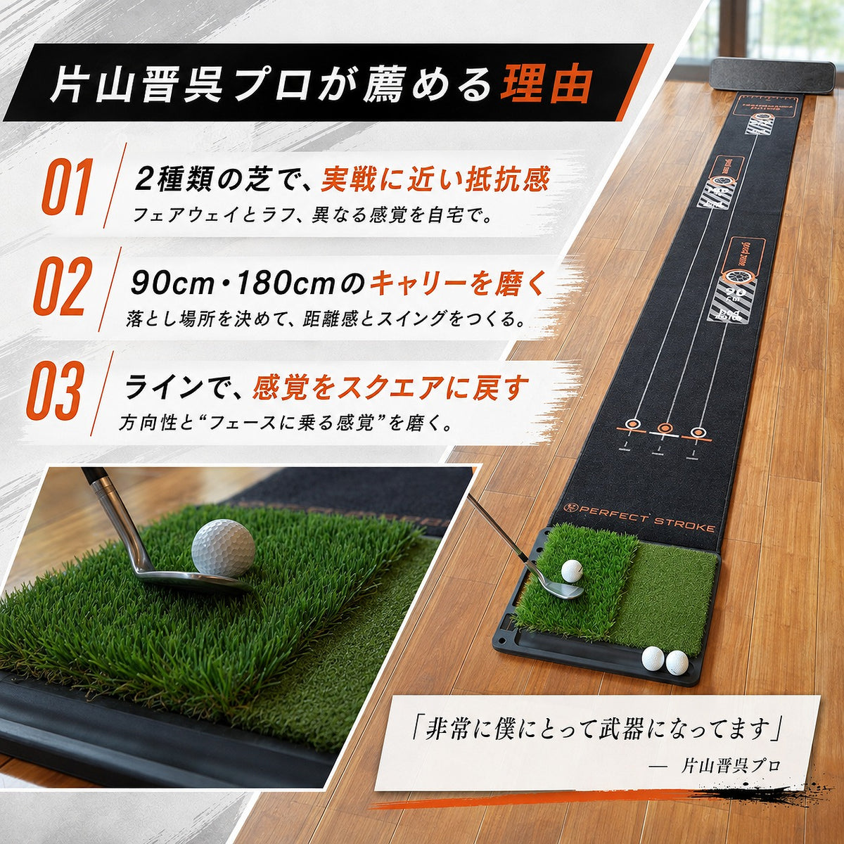 9月中旬入荷 【片山晋呉プロも使用】パター＋2Wayアプローチマット 練習ボール付 | パーフェクトストローク