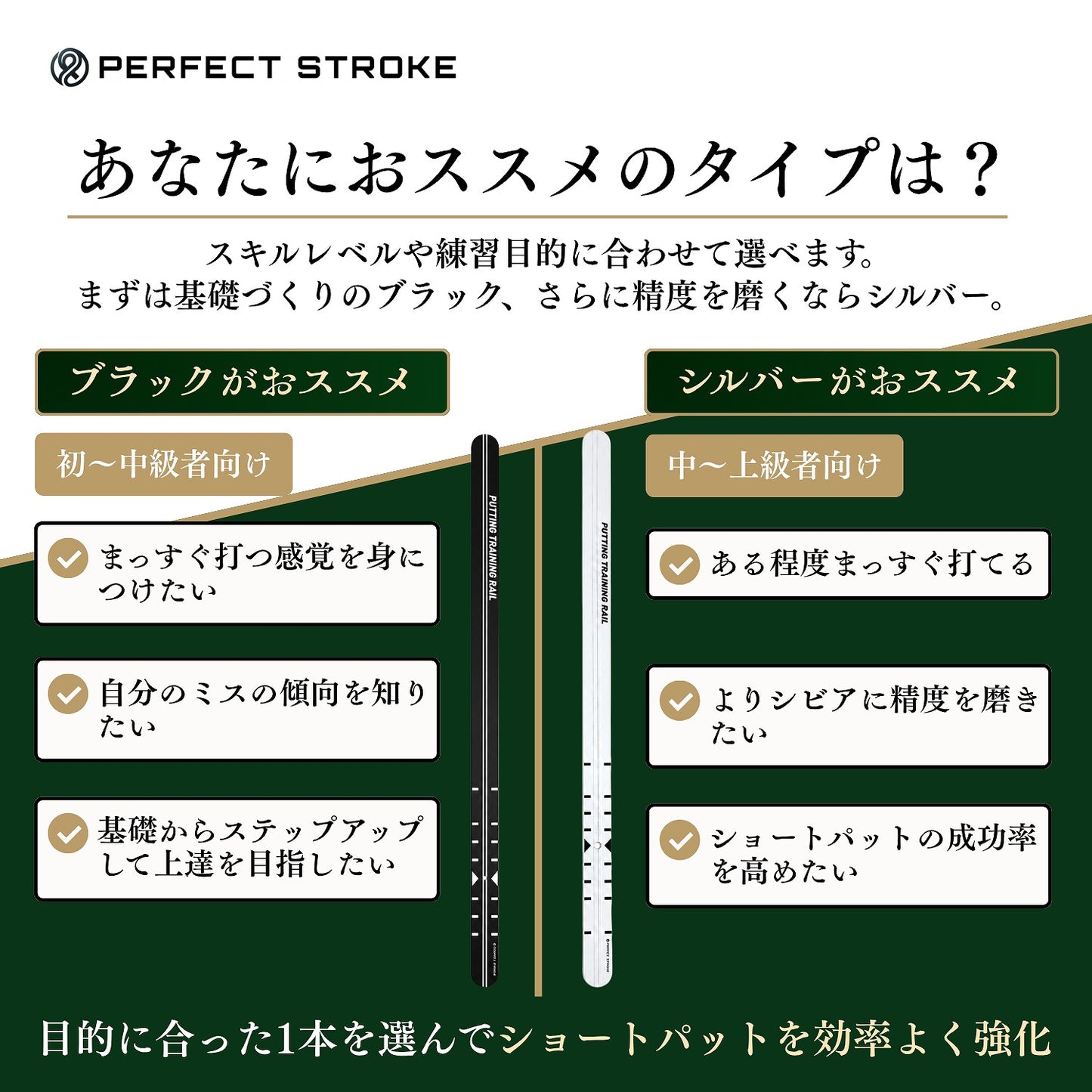 パッティングトレーニングレール 90cm｜方向性を矯正するゴルフパター練習器具（ブラック／シルバー） | パーフェクトストローク